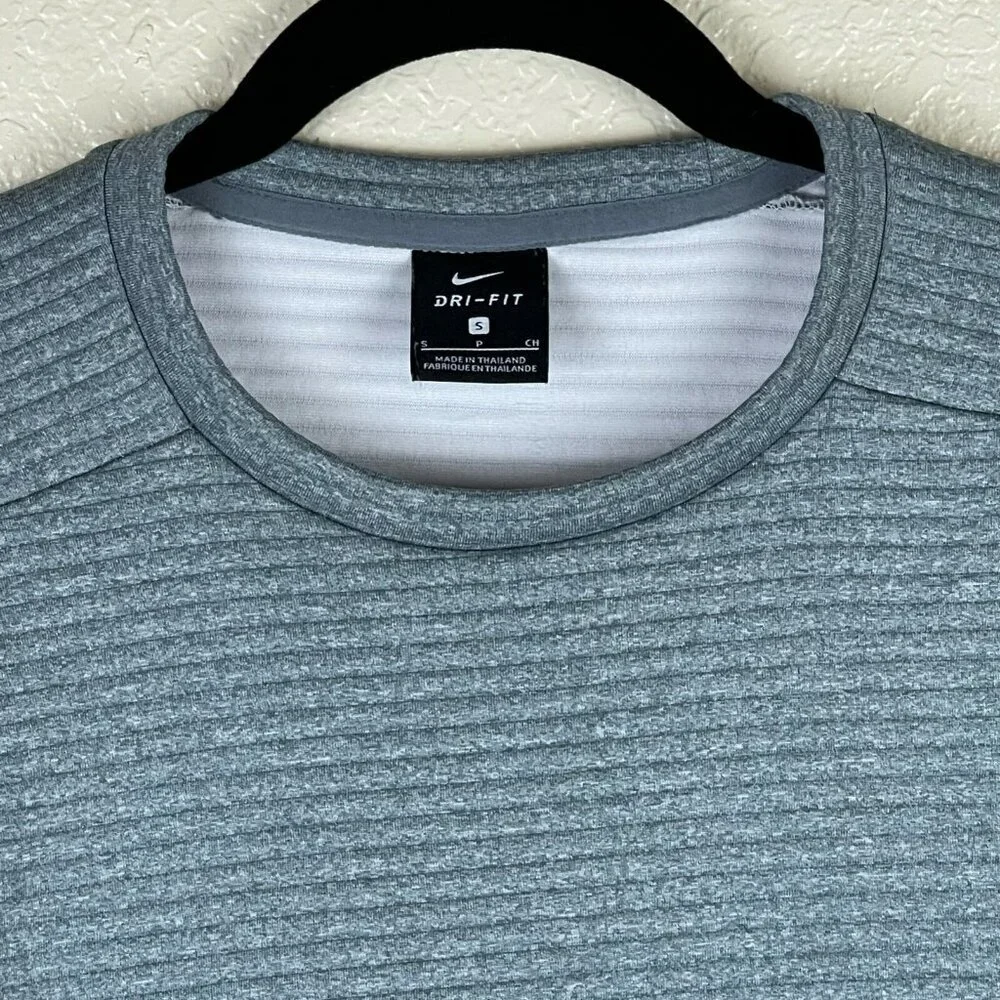 Nike Sweatshirt Womens Size S JUST DO IT Dri-FIT Striped Crewneck Pullover Gray